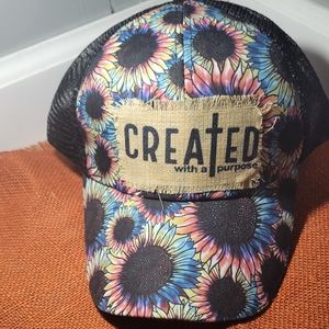 Reborn Creations- Christian Colorful Sunflower Hat with distressed patch.